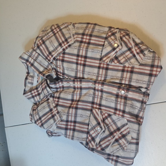 Panhandle Rough Stock Shirt Womens Size S Red White Plaid Pearl Snap Western - Picture 14 of 14